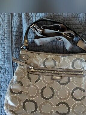 Coach Gray Signature Circle Print Shoulder Bag